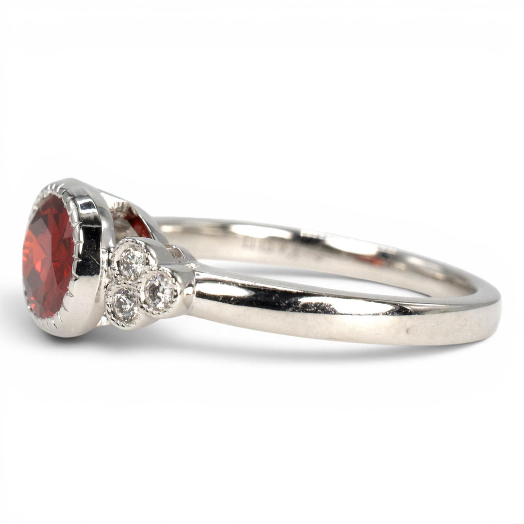 2.01 Carat Orange-Red Oval Garnet in East-West White Gold Ring