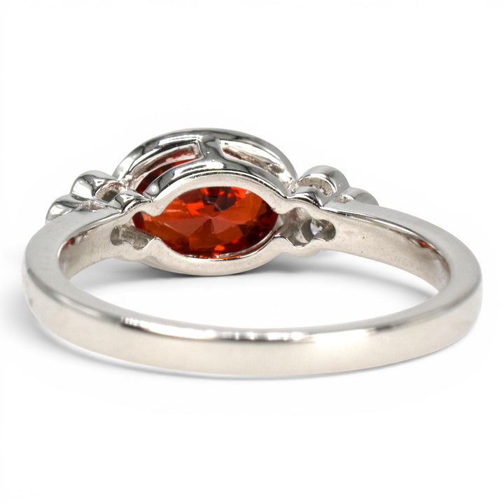 2.01 Carat Orange-Red Oval Garnet in East-West White Gold Ring