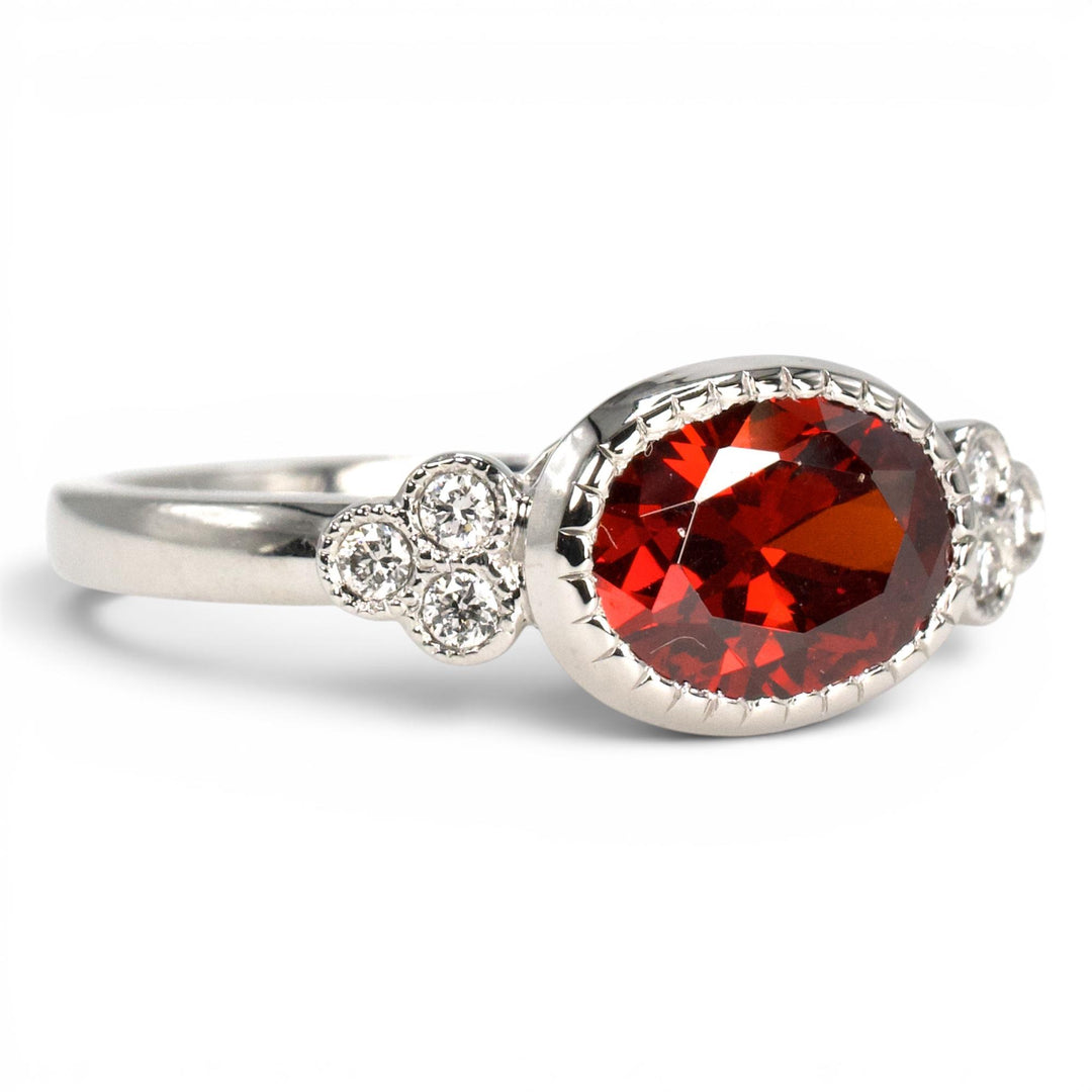 2.01 Carat Orange-Red Oval Garnet in East-West White Gold Ring