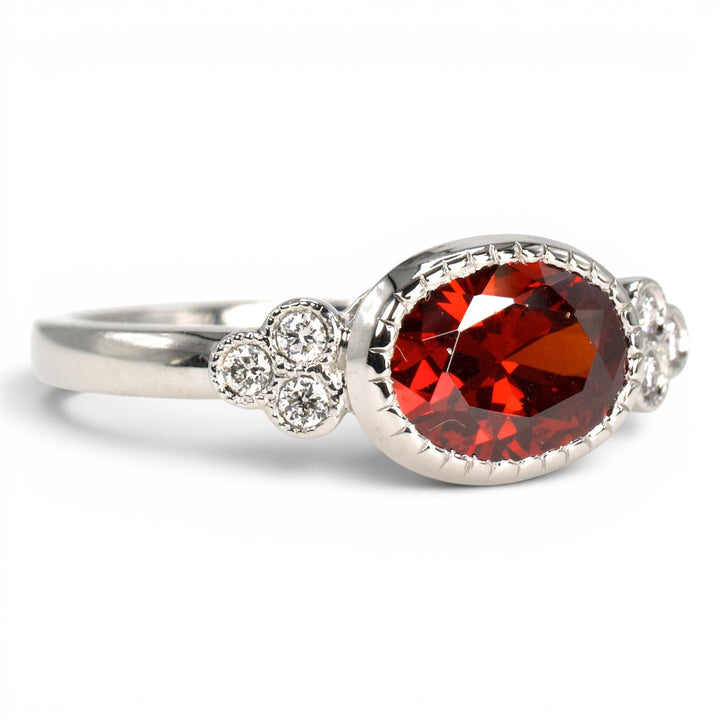 2.01 Carat Orange-Red Oval Garnet in East-West White Gold Ring