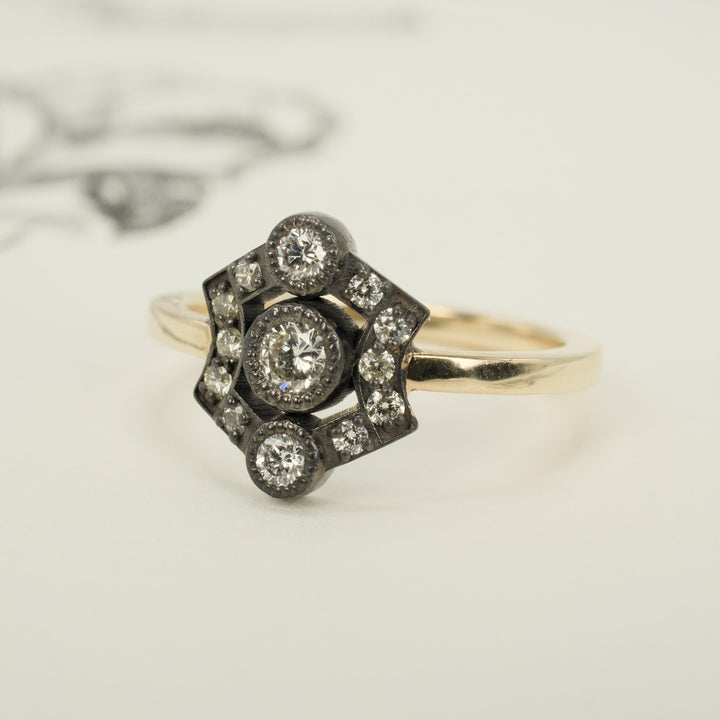 Two-Tone Gold Georgian Inspired Shield Shaped Diamond Ring