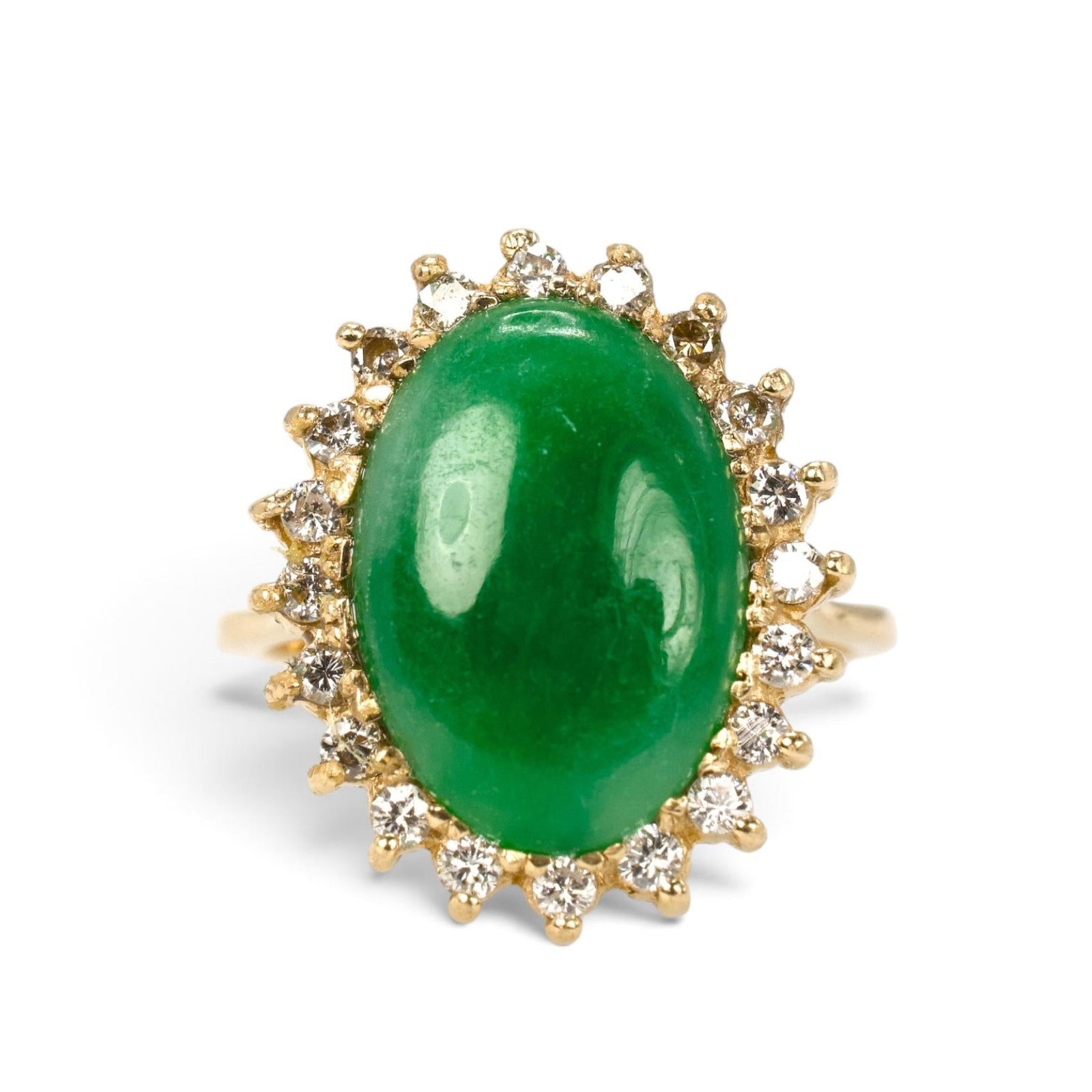 Oval Green Nephrite Jade and Diamond Halo Ring