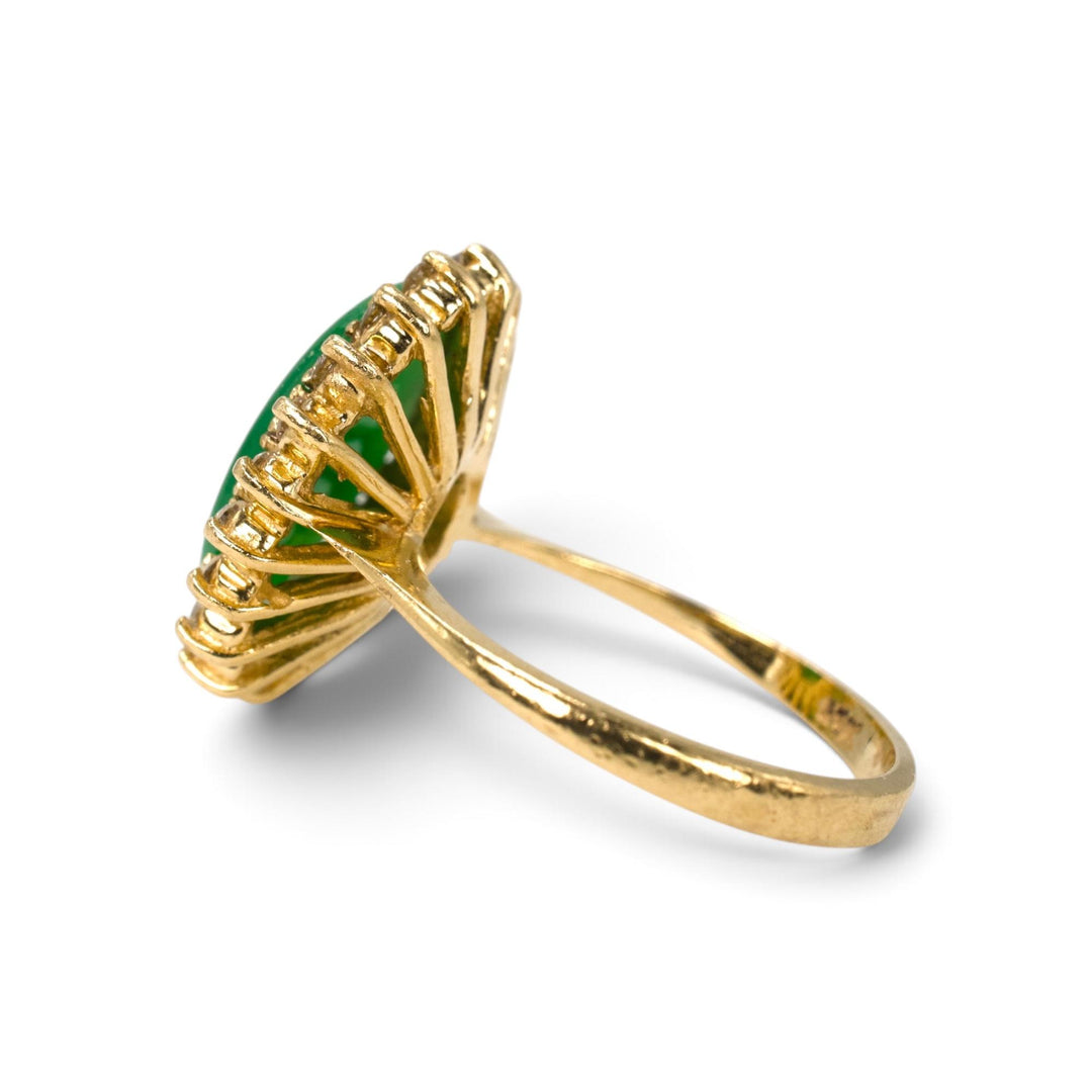 Oval Green Nephrite Jade and Diamond Halo Ring