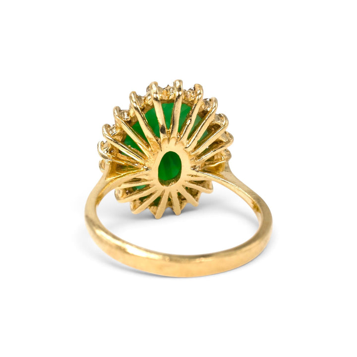Oval Green Nephrite Jade and Diamond Halo Ring