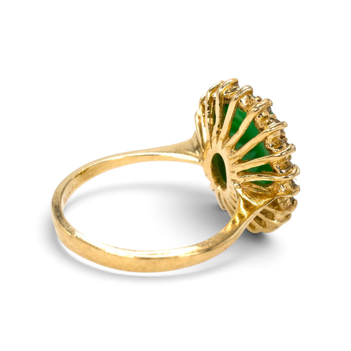 Oval Green Nephrite Jade and Diamond Halo Ring