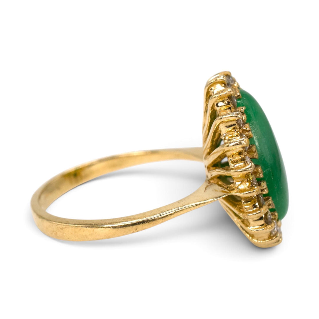 Oval Green Nephrite Jade and Diamond Halo Ring