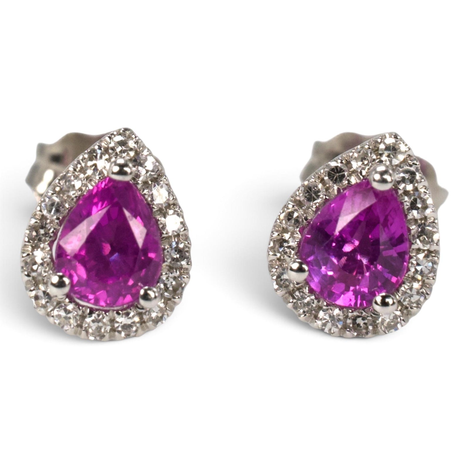 Pear-Cut Pink Sapphire and Diamond Halo Stud Earrings