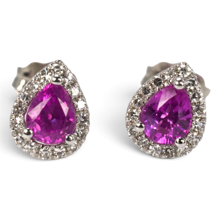 Pear-Cut Pink Sapphire and Diamond Halo Stud Earrings