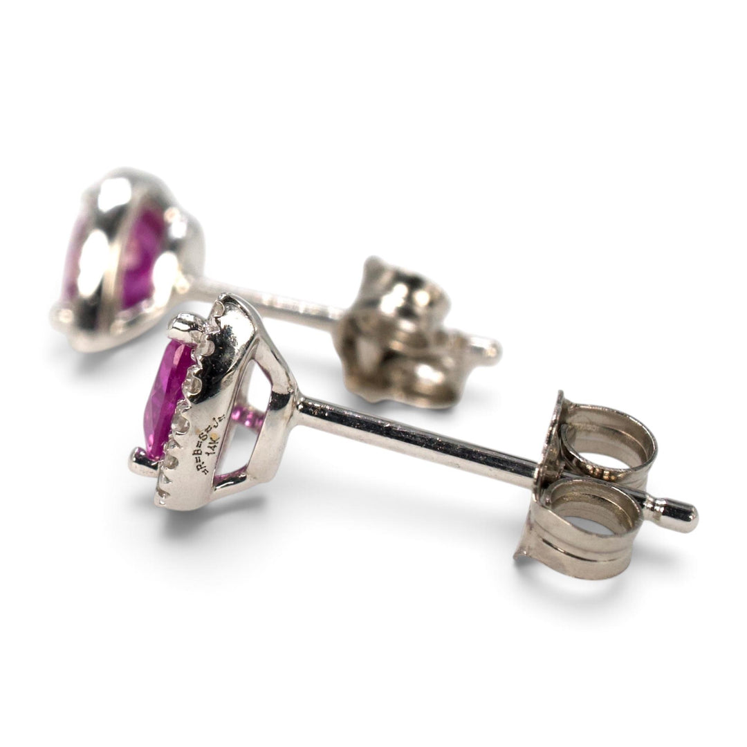Pear-Cut Pink Sapphire and Diamond Halo Stud Earrings