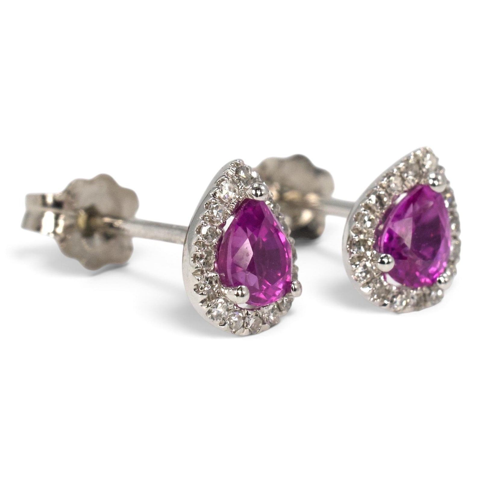 Pear-Cut Pink Sapphire and Diamond Halo Stud Earrings