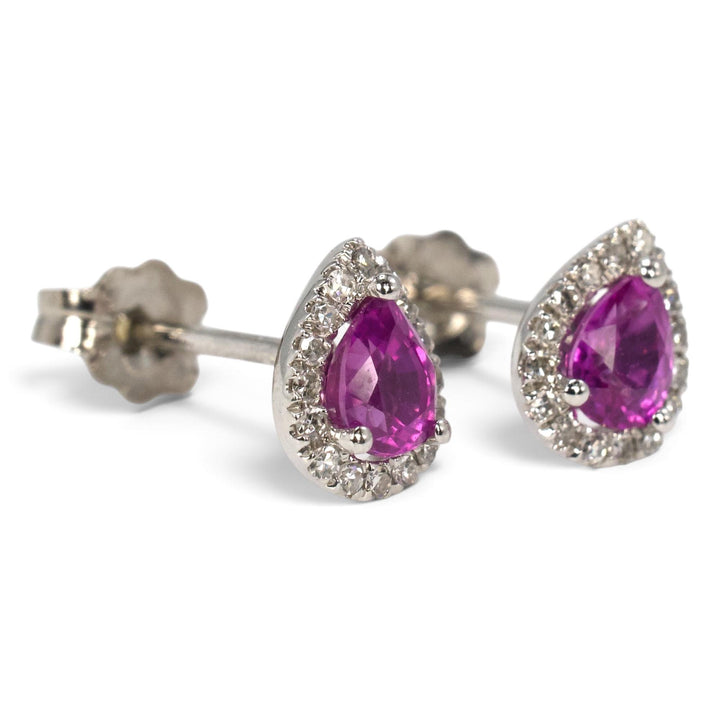 Pear-Cut Pink Sapphire and Diamond Halo Stud Earrings