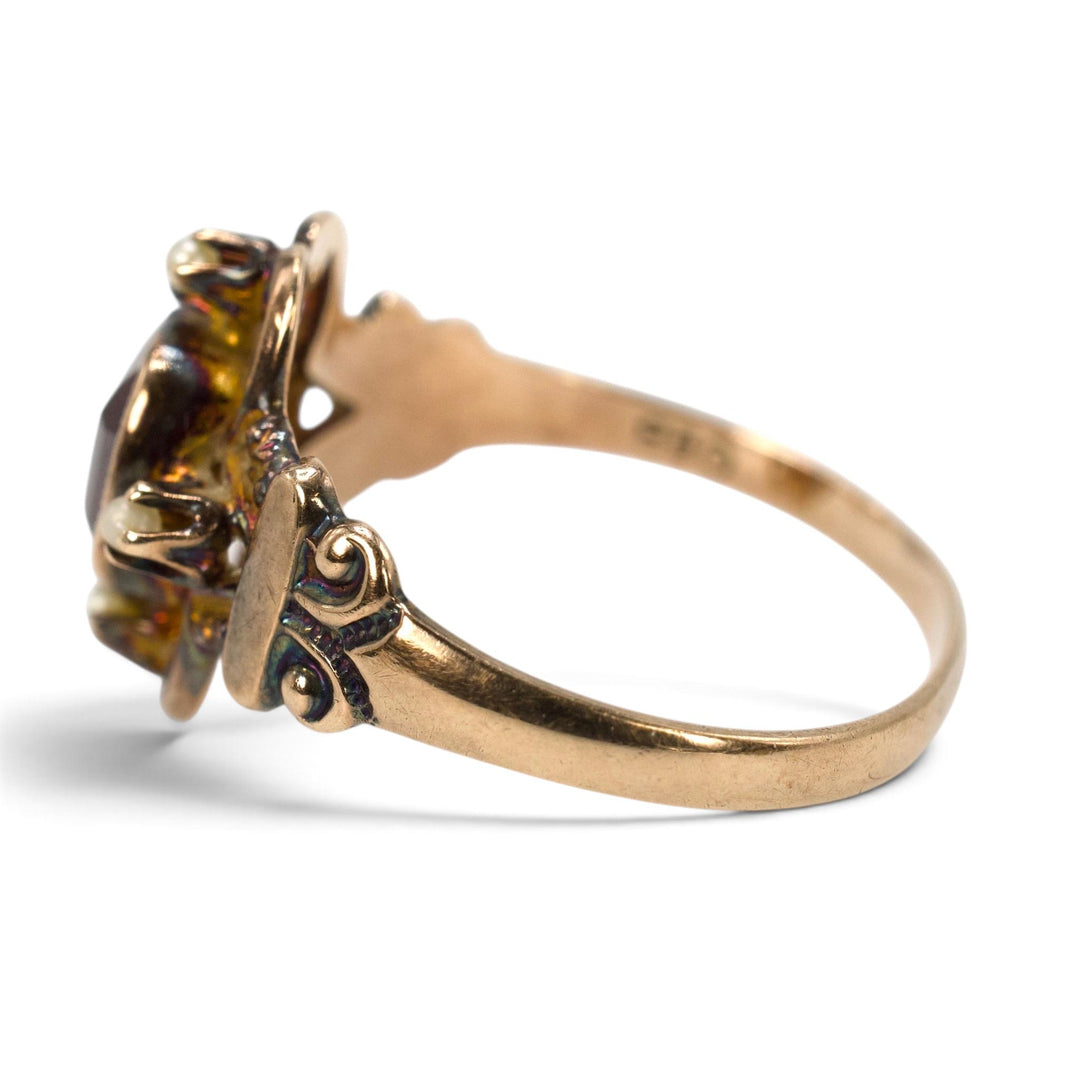 Victorian 10K Almandine Garnet &amp; Seed Pearl Ring by Ostby &amp; Barton