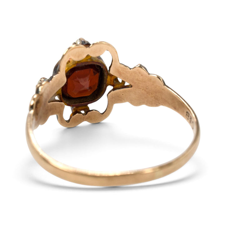 Victorian 10K Almandine Garnet &amp; Seed Pearl Ring by Ostby &amp; Barton