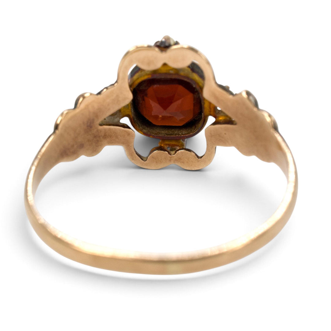 Victorian 10K Almandine Garnet &amp; Seed Pearl Ring by Ostby &amp; Barton