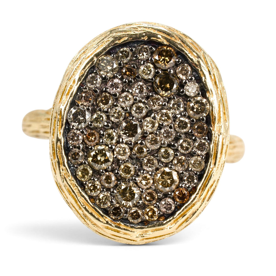 Cognac Diamond Pavé Bark-Textured Cocktail Ring in 14K Yellow Gold