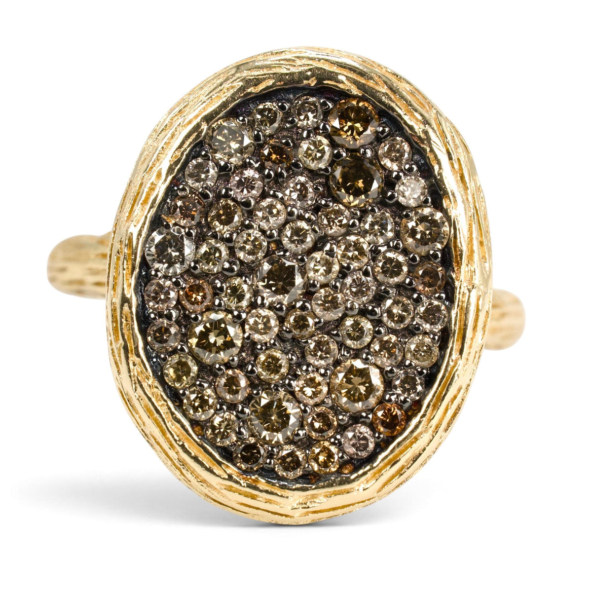 Cognac Diamond Pavé Bark-Textured Cocktail Ring in 14K Yellow Gold