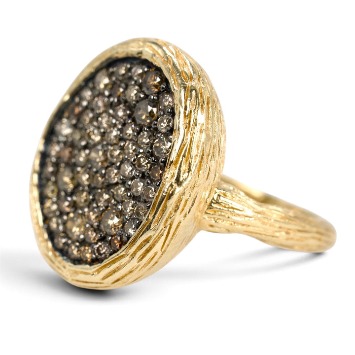 Cognac Diamond Pavé Bark-Textured Cocktail Ring in 14K Yellow Gold