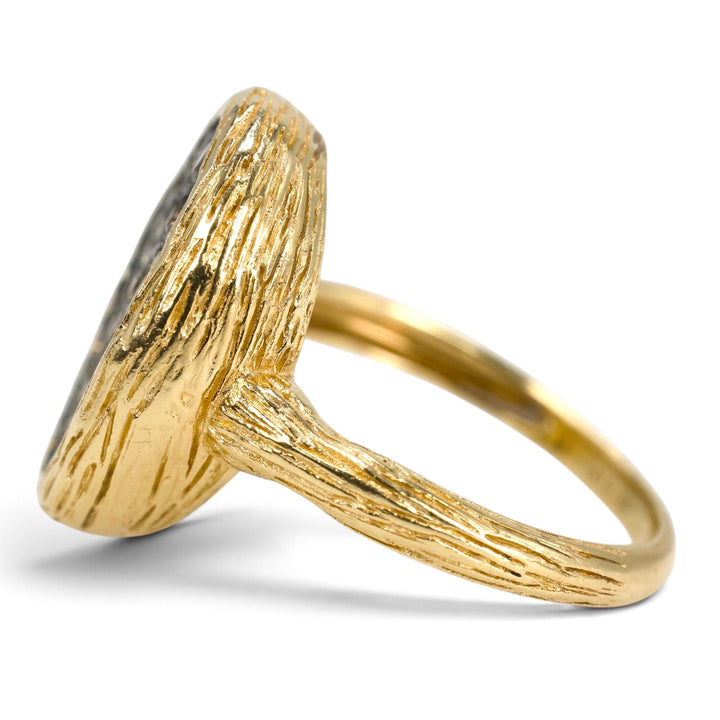 Cognac Diamond Pavé Bark-Textured Cocktail Ring in 14K Yellow Gold