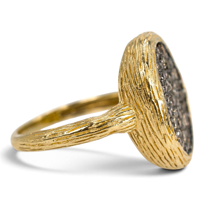 Cognac Diamond Pavé Bark-Textured Cocktail Ring in 14K Yellow Gold