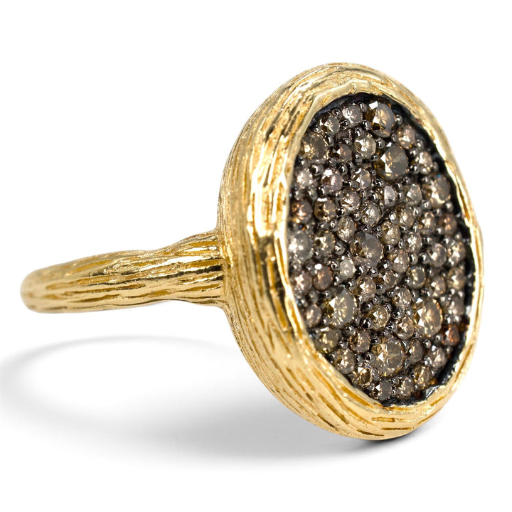Cognac Diamond Pavé Bark-Textured Cocktail Ring in 14K Yellow Gold
