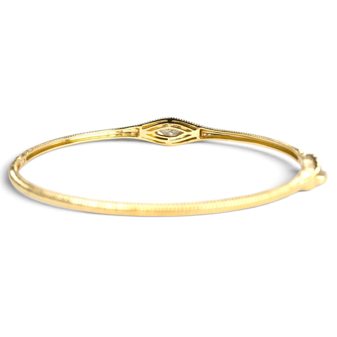 14K Yellow Gold Marquise Diamond Ribbed Hinged Bangle Bracelet