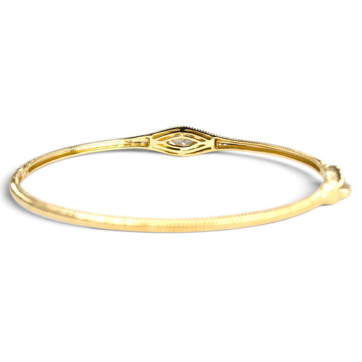14K Yellow Gold Marquise Diamond Ribbed Hinged Bangle Bracelet
