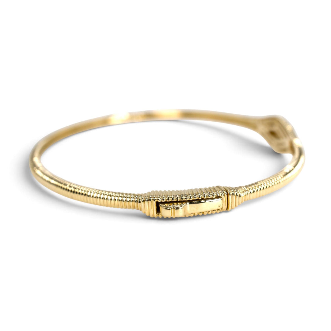14K Yellow Gold Marquise Diamond Ribbed Hinged Bangle Bracelet