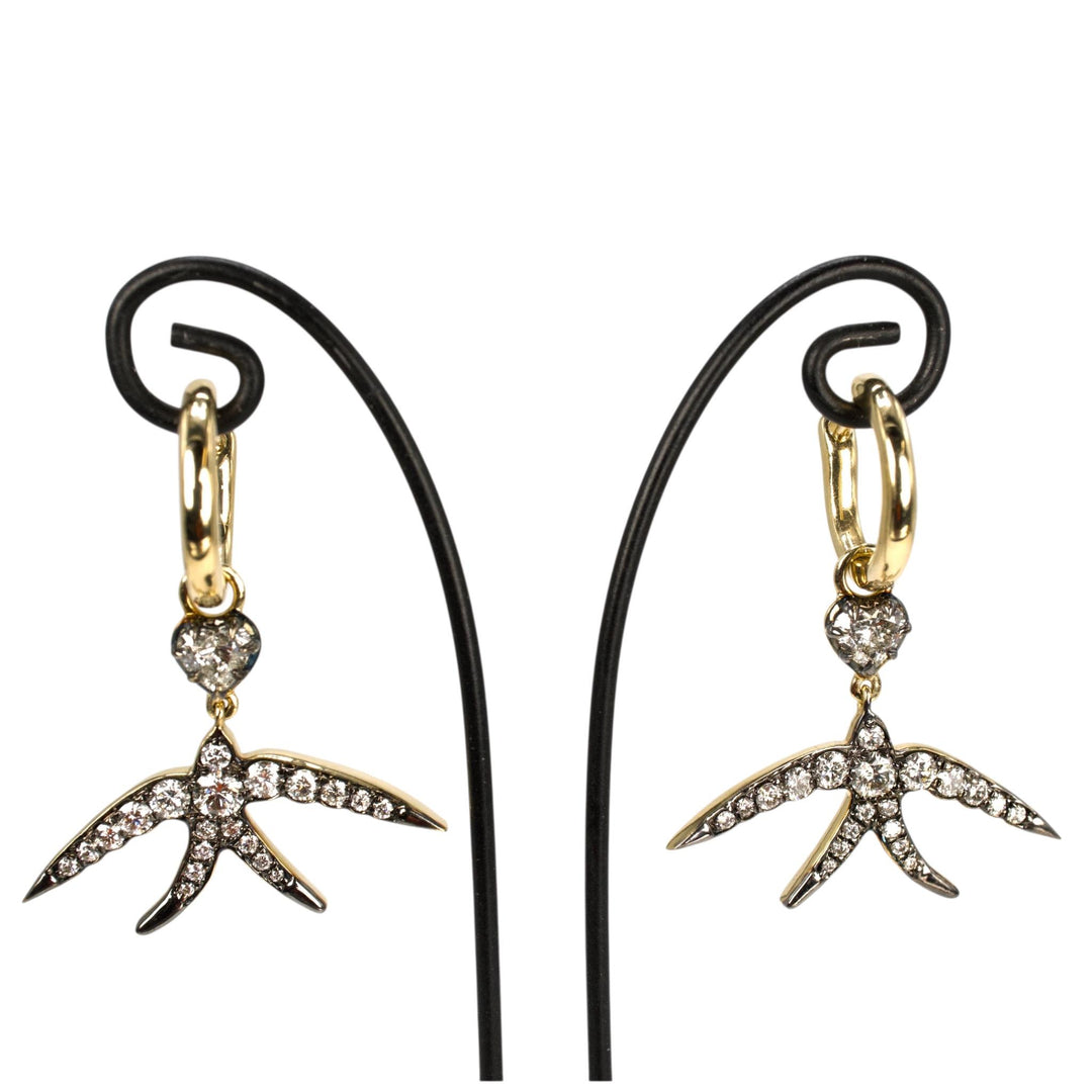 Diamond Swallow Drop Earrings in 14K Yellow Gold