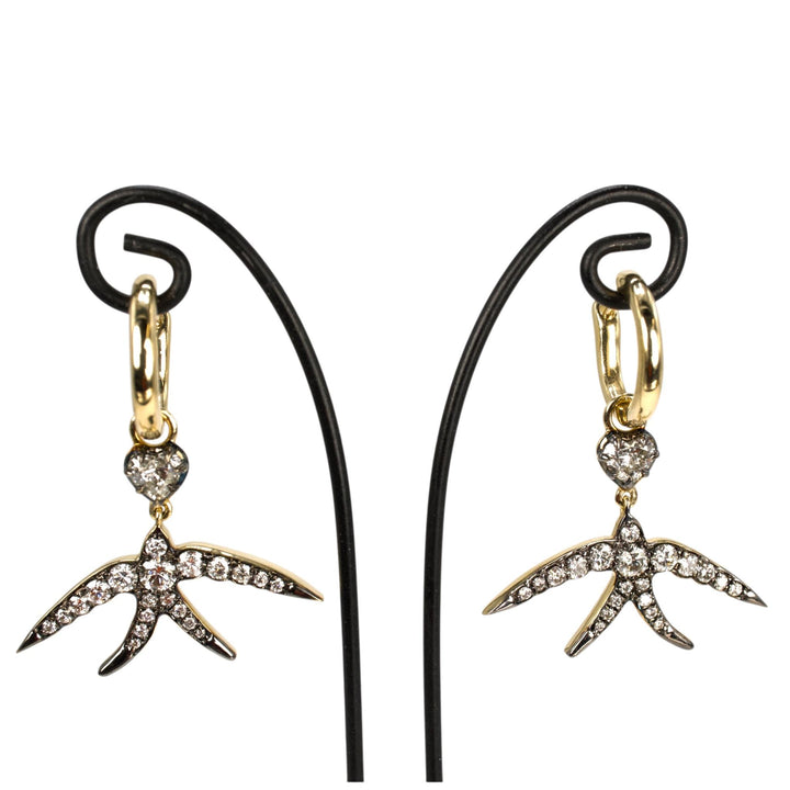 Diamond Swallow Drop Earrings in 14K Yellow Gold