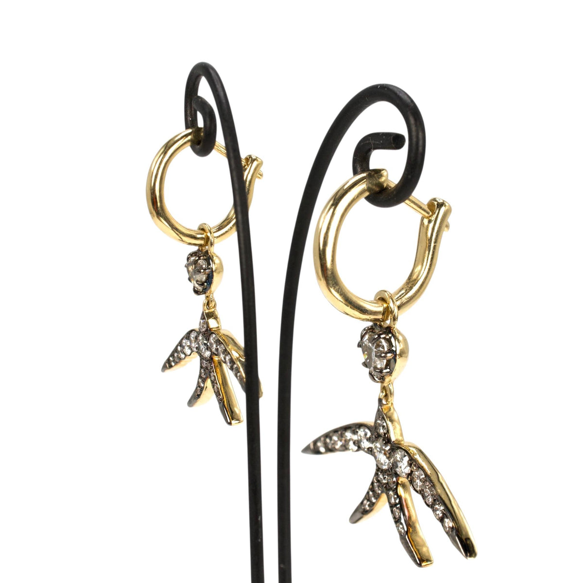 Diamond Swallow Drop Earrings in 14K Yellow Gold