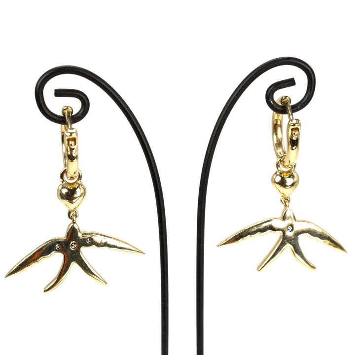 Diamond Swallow Drop Earrings in 14K Yellow Gold
