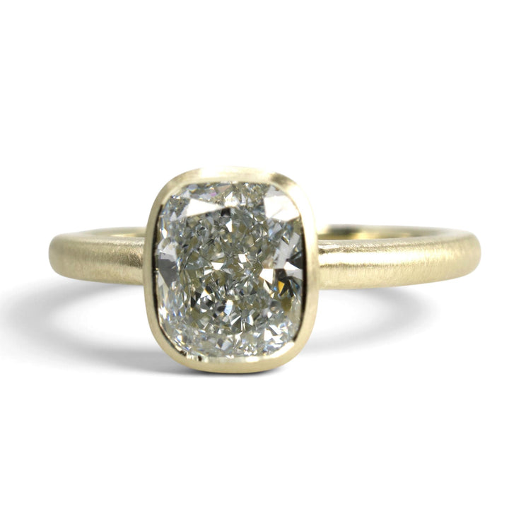 14K Green Gold Bezel Solitaire with 2.02 Ct. Cushion Cut Lab Diamond