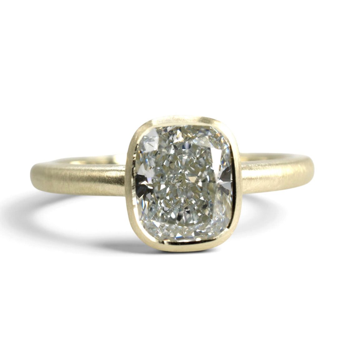 14K Green Gold Bezel Solitaire with 2.02 Ct. Cushion Cut Lab Diamond