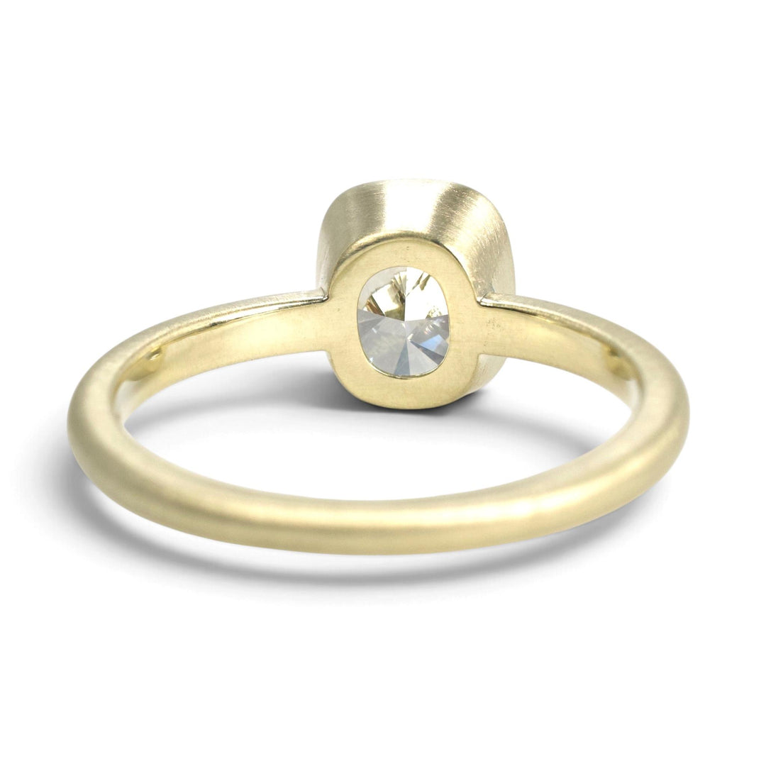14K Green Gold Bezel Solitaire with 2.02 Ct. Cushion Cut Lab Diamond
