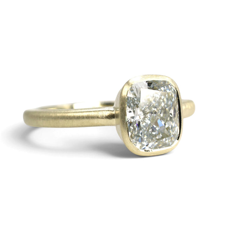 14K Green Gold Bezel Solitaire with 2.02 Ct. Cushion Cut Lab Diamond