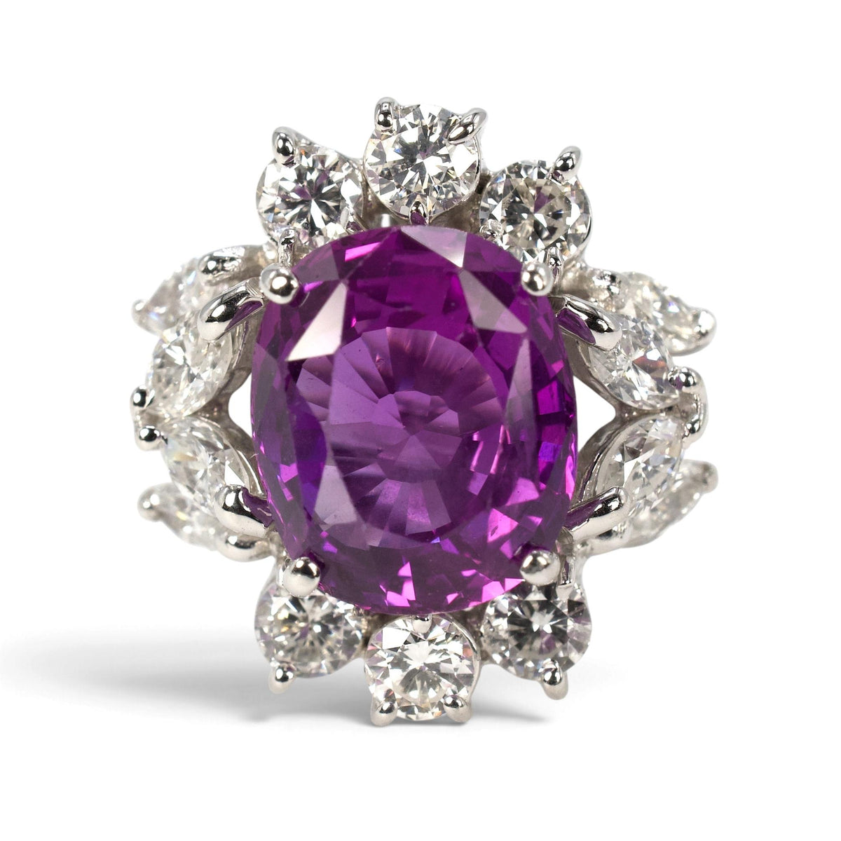 Natural Ceylon Pink Sapphire and Diamond Cluster Cocktail Ring in 18K White Gold