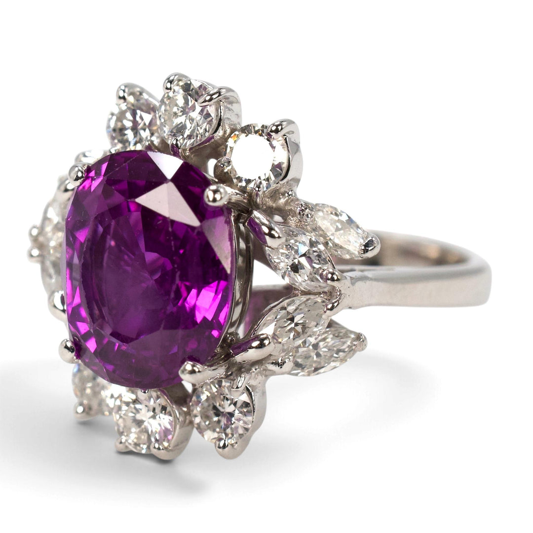 Natural Ceylon Pink Sapphire and Diamond Cluster Cocktail Ring in 18K White Gold