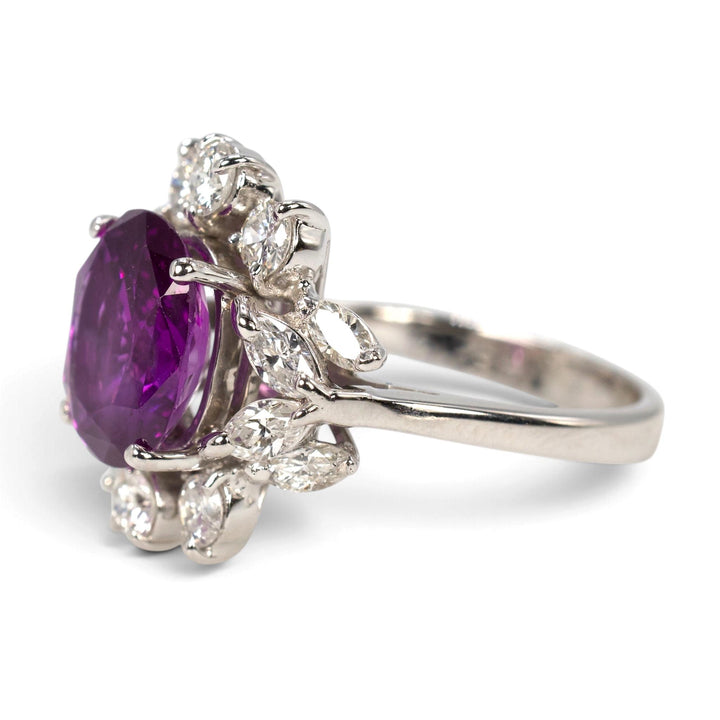 Natural Ceylon Pink Sapphire and Diamond Cluster Cocktail Ring in 18K White Gold