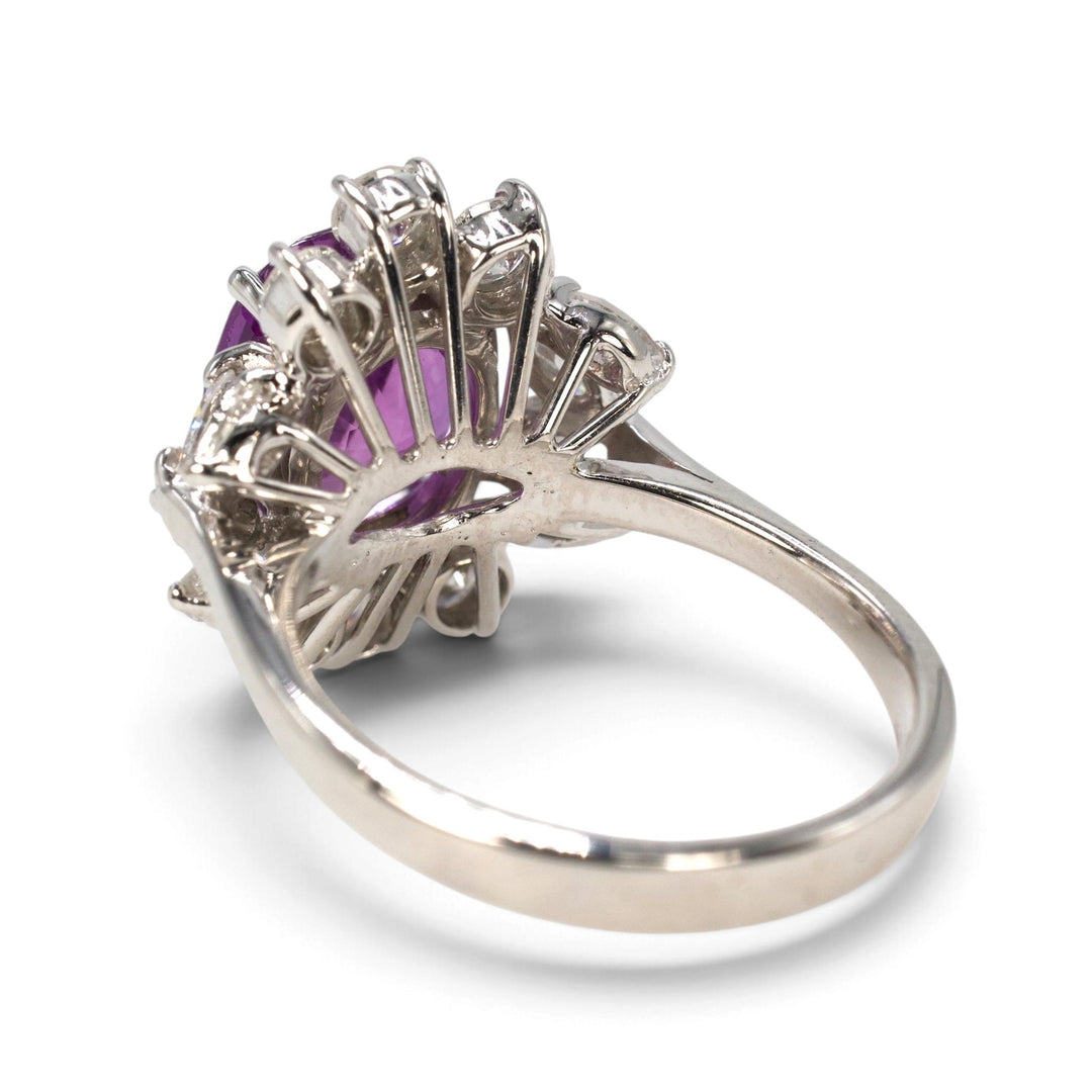 Natural Ceylon Pink Sapphire and Diamond Cluster Cocktail Ring in 18K White Gold