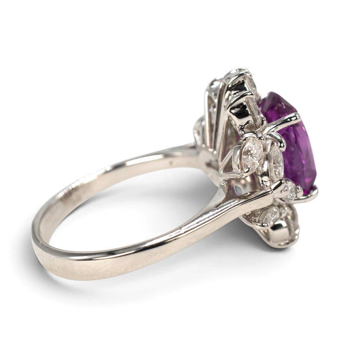 Natural Ceylon Pink Sapphire and Diamond Cluster Cocktail Ring in 18K White Gold