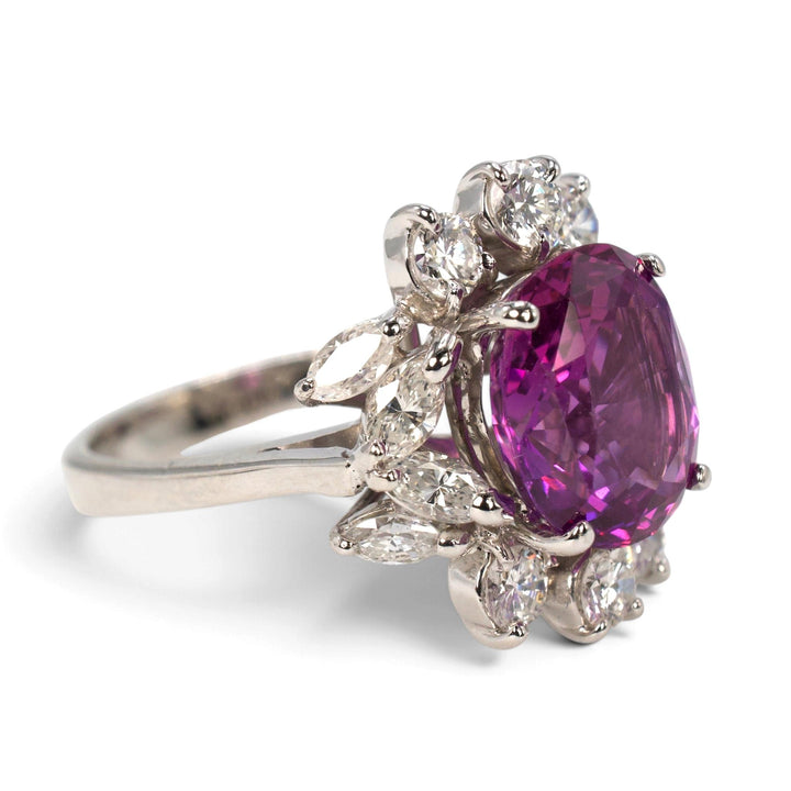 Natural Ceylon Pink Sapphire and Diamond Cluster Cocktail Ring in 18K White Gold