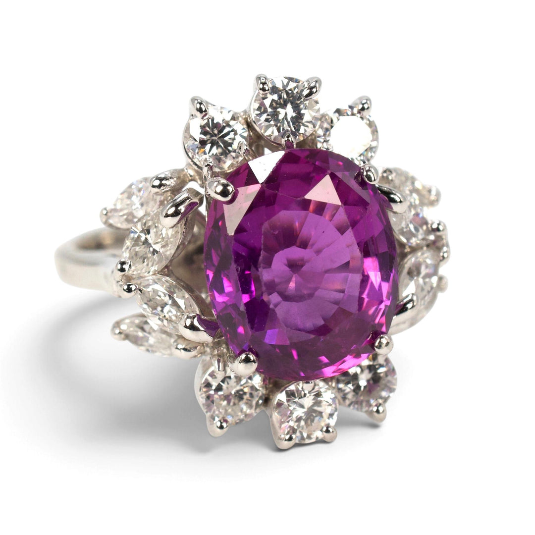 Natural Ceylon Pink Sapphire and Diamond Cluster Cocktail Ring in 18K White Gold