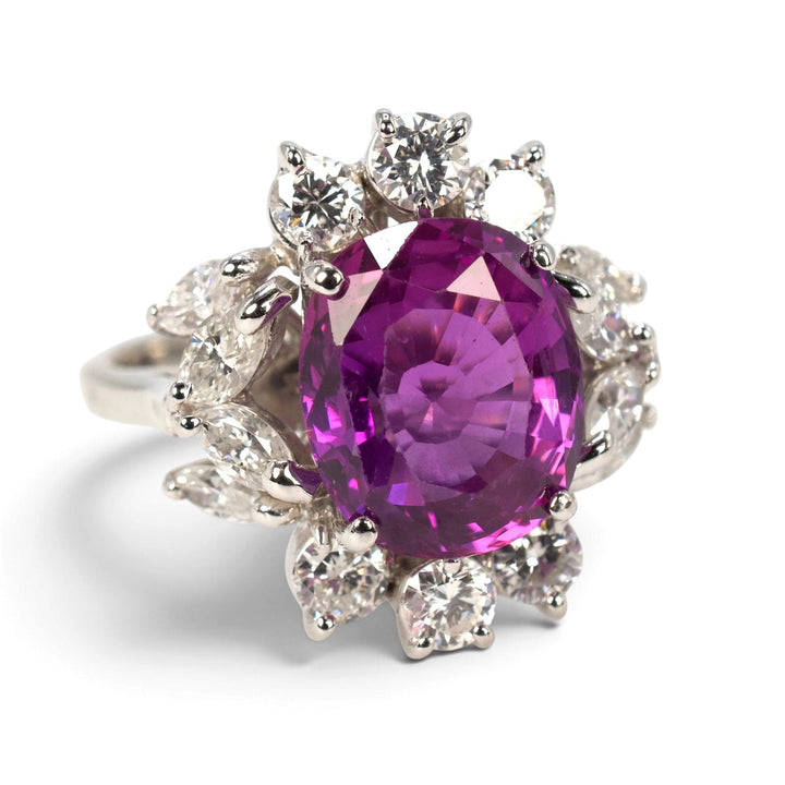 Natural Ceylon Pink Sapphire and Diamond Cluster Cocktail Ring in 18K White Gold