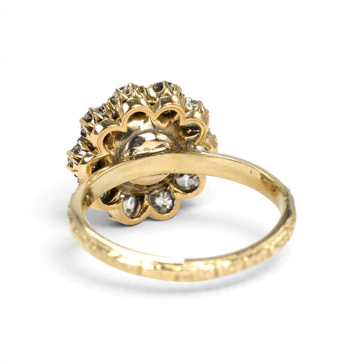 Victorian Jelly Opal and Old Mine Cut Diamond Cluster Ring