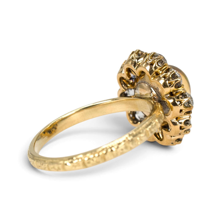 Victorian Jelly Opal and Old Mine Cut Diamond Cluster Ring