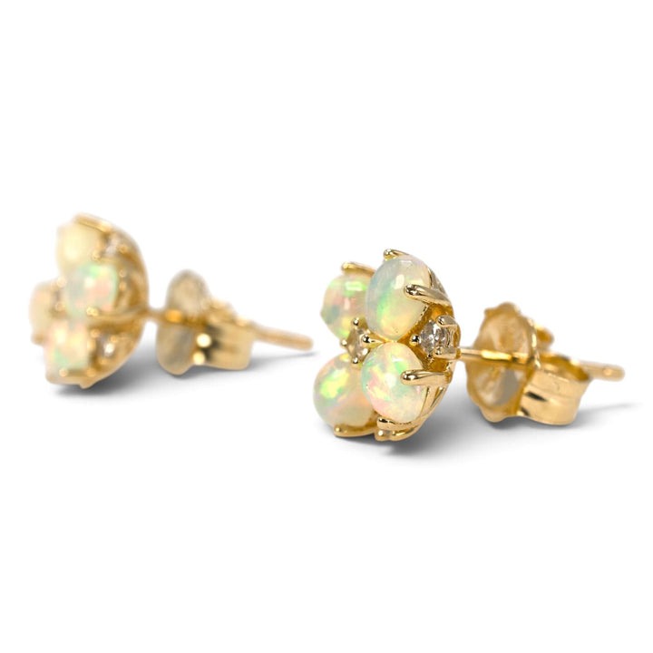 14K Yellow Gold Ethiopian Opal and Diamond Cluster Stud Earrings