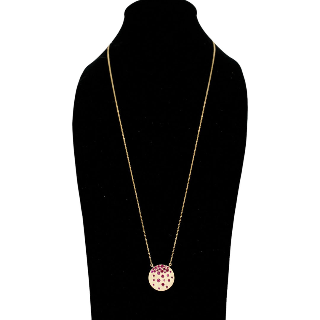 14K Yellow Gold Ruby Scattered Confetti Disc Necklace