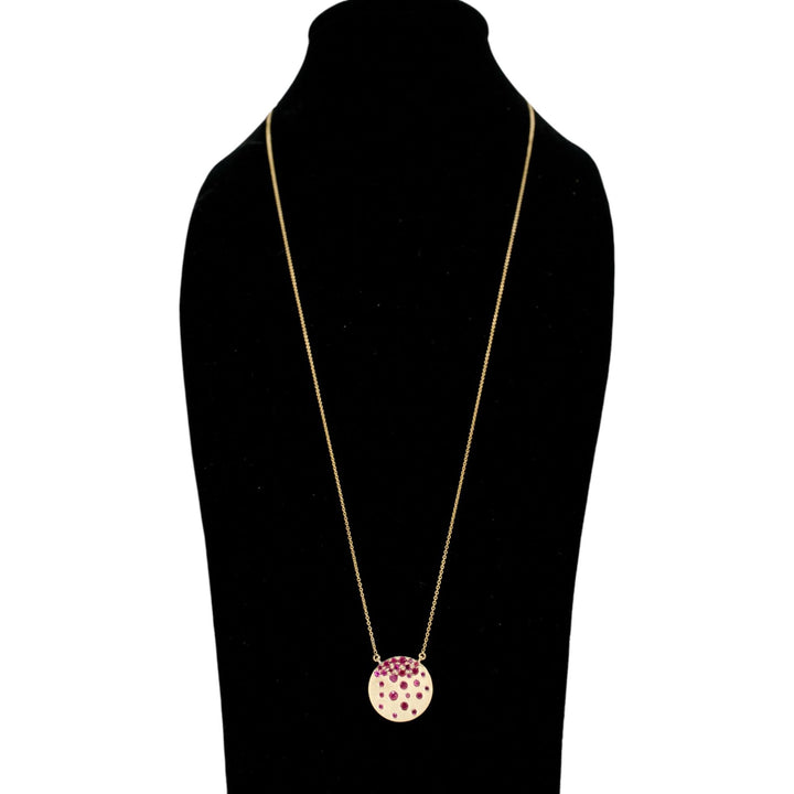 14K Yellow Gold Ruby Scattered Confetti Disc Necklace