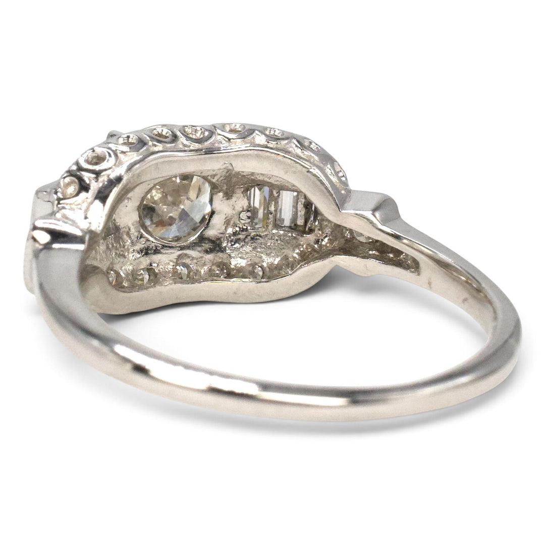 Art Deco 14K White Gold 0.95 Carat Old European Cut Diamond Ring
