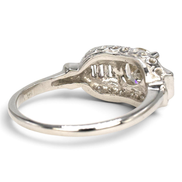 Art Deco 14K White Gold 0.95 Carat Old European Cut Diamond Ring